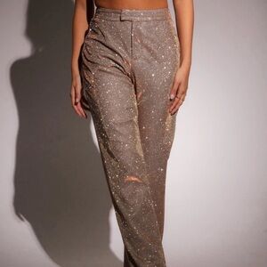 SLA Elegant Bronze Glitter Flare Pants